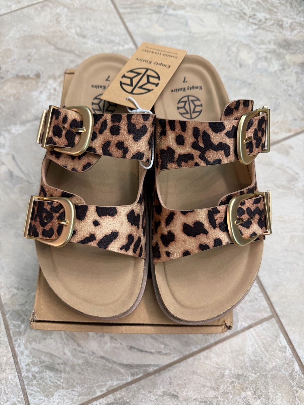 Leopard Print Double Buckle Slide Platform Sandals - Women’s Size 7 - Picture 3 of 10